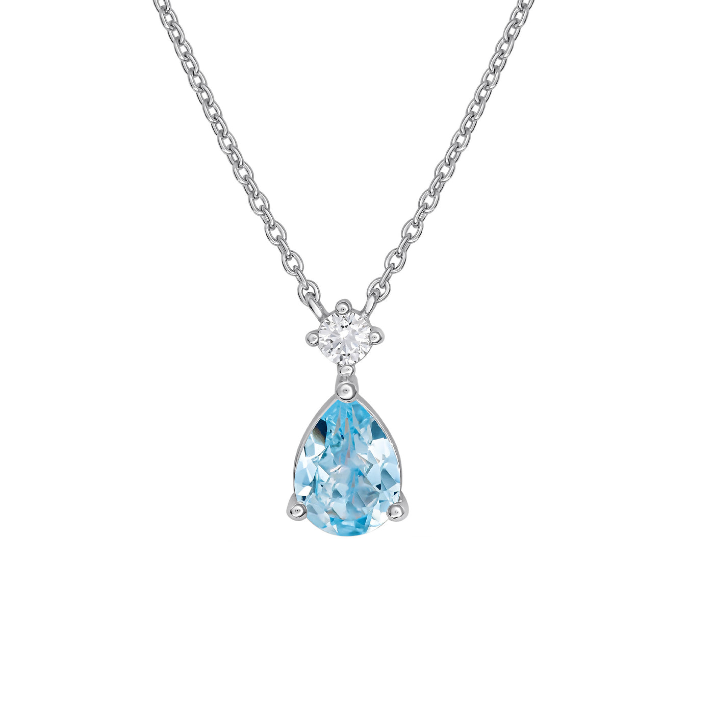 Sterling Silver Blue Topaz Zirconia Teardrop Pendant Necklet