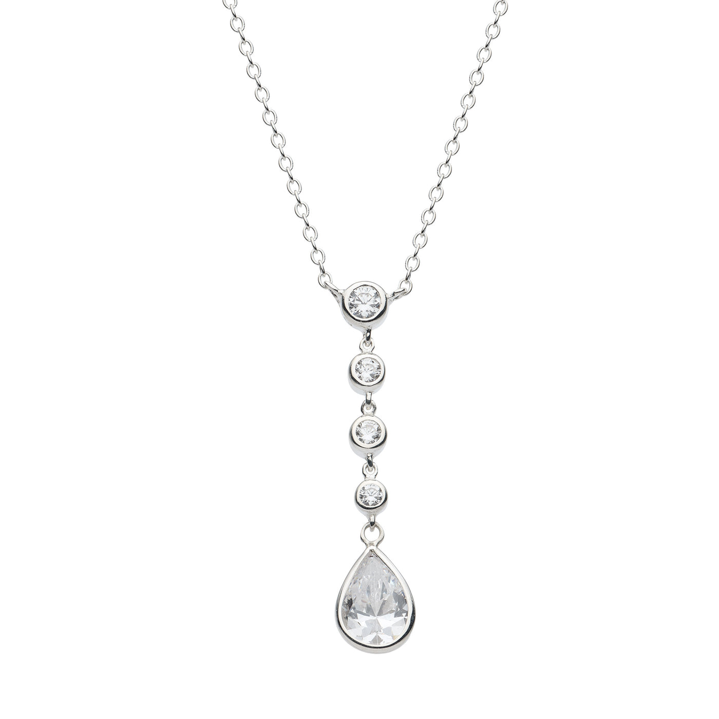 Sterling Silver Zirconia Teardrop Lariat Pendant Necklet