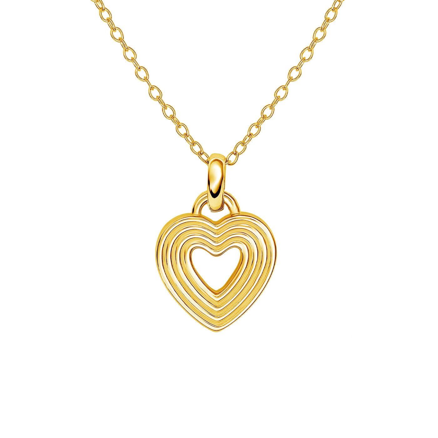 Gold Vermeil Ridged Open Heart Pendant Necklace
