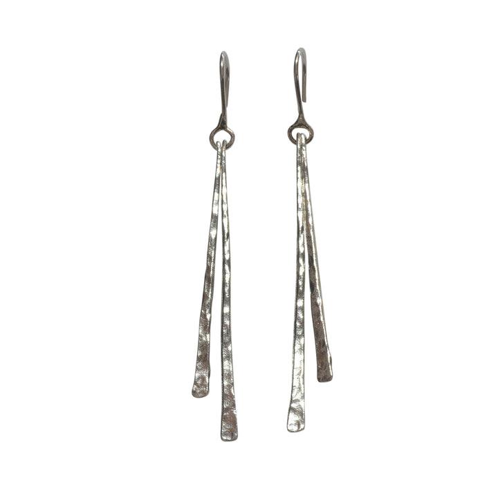 Sterling Silver Double Hammered Stick Drop Earrings - Rococo Jewellery
