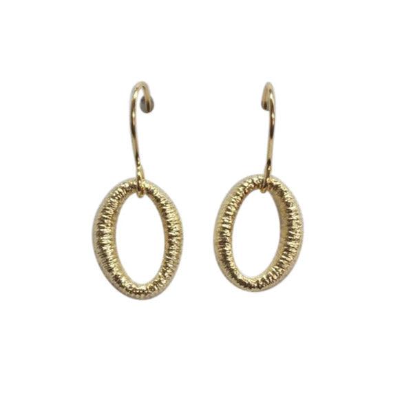 Gold Textured Oval Drop Earrings - Rococo Jewellery