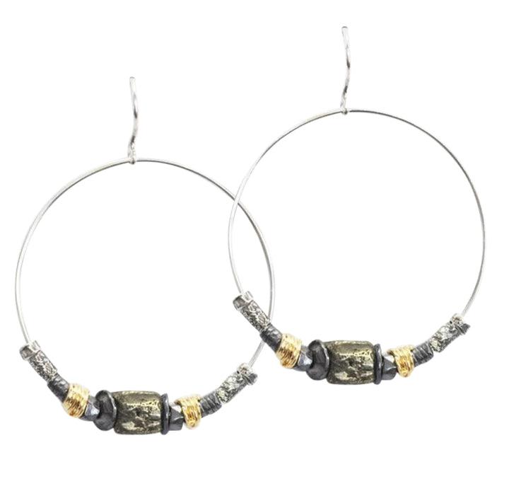Gold and Silver Multi Element Hoop Drop Earrings - Rococo Jewellery