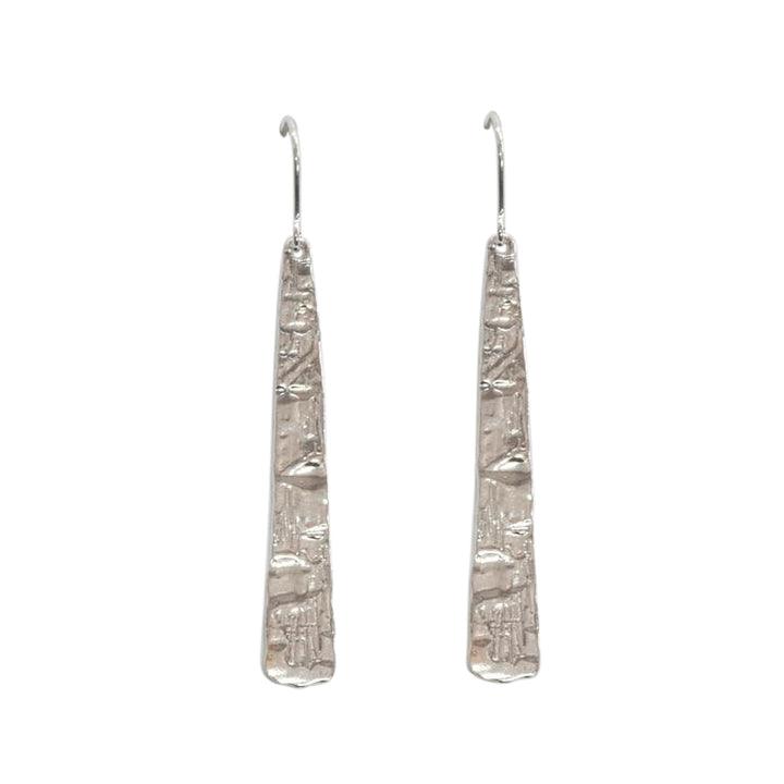Sterling Silver Textured Stick Drop Earrings - Rococo Jewellery