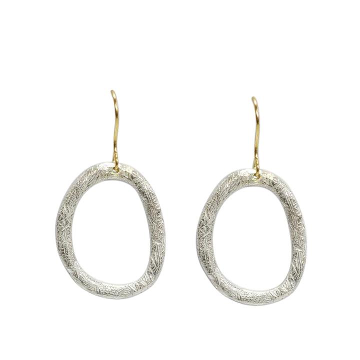 Sterling Silver Textured Oval Drop Earrings - Rococo Jewellery