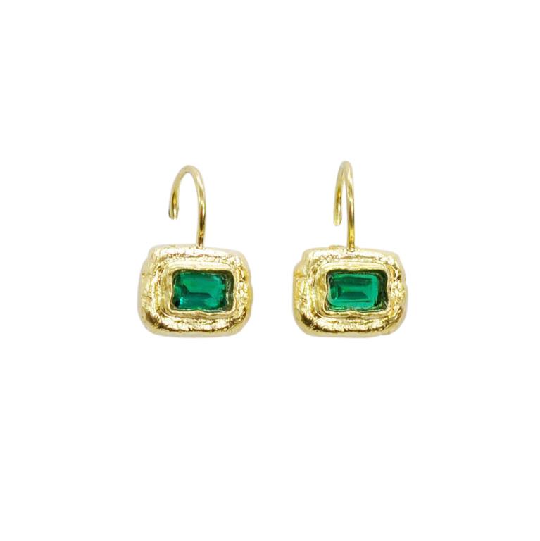 Gold Emerald Drop Earrings - Rococo Jewellery