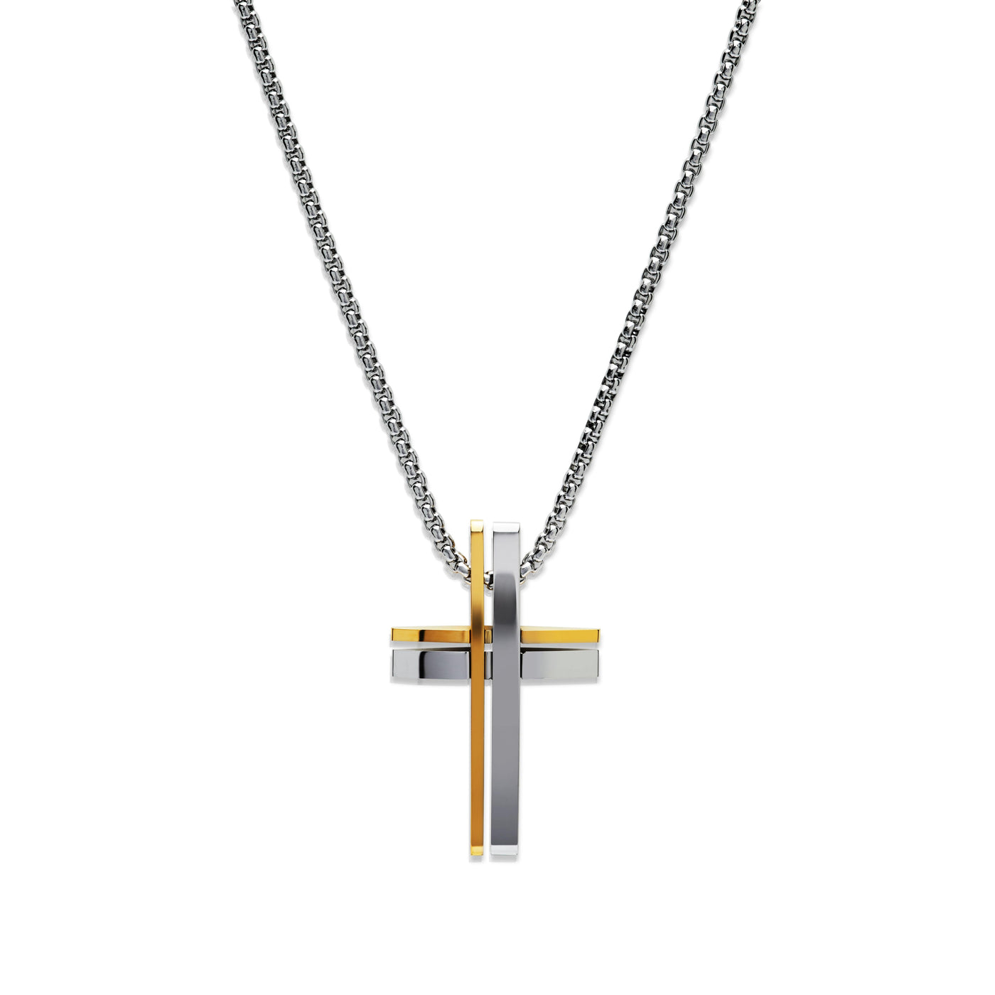 Unique & Co Steel with Gold Cross Necklace - Rococo Jewellery