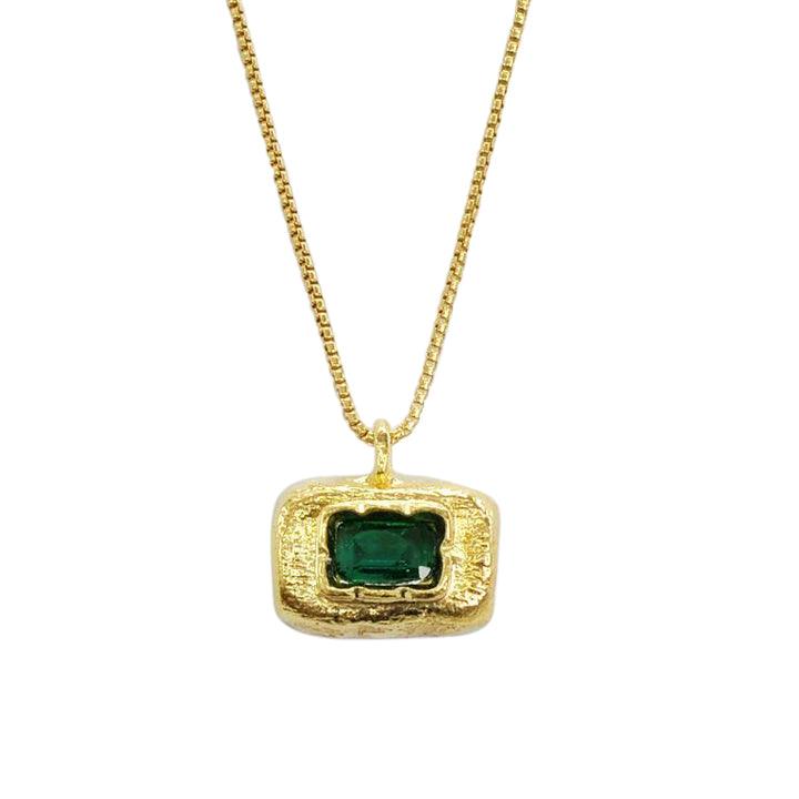 Gold Vermeil Emerald Rectangle Pendant Necklace - Rococo Jewellery