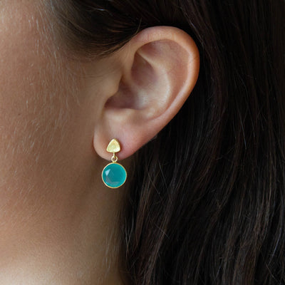 18ct Gold Vermeil Round Aqua Chalcedony Drop Earrings