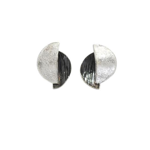 Sterling Silver Two Tone Disc Stud Earrings - Rococo Jewellery