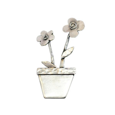 Sterling Silver Plant Pot and Flowers Brooch - Rococo Jewellery