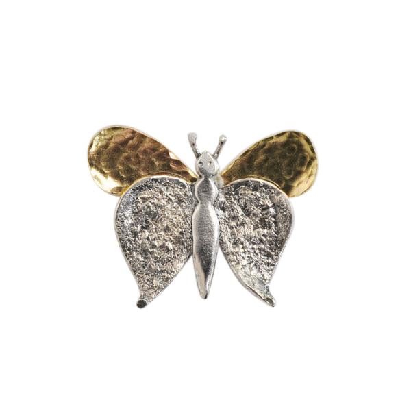 Gold Vermeil Sterling Silver Textured Butterfly Brooch - Rococo Jewellery