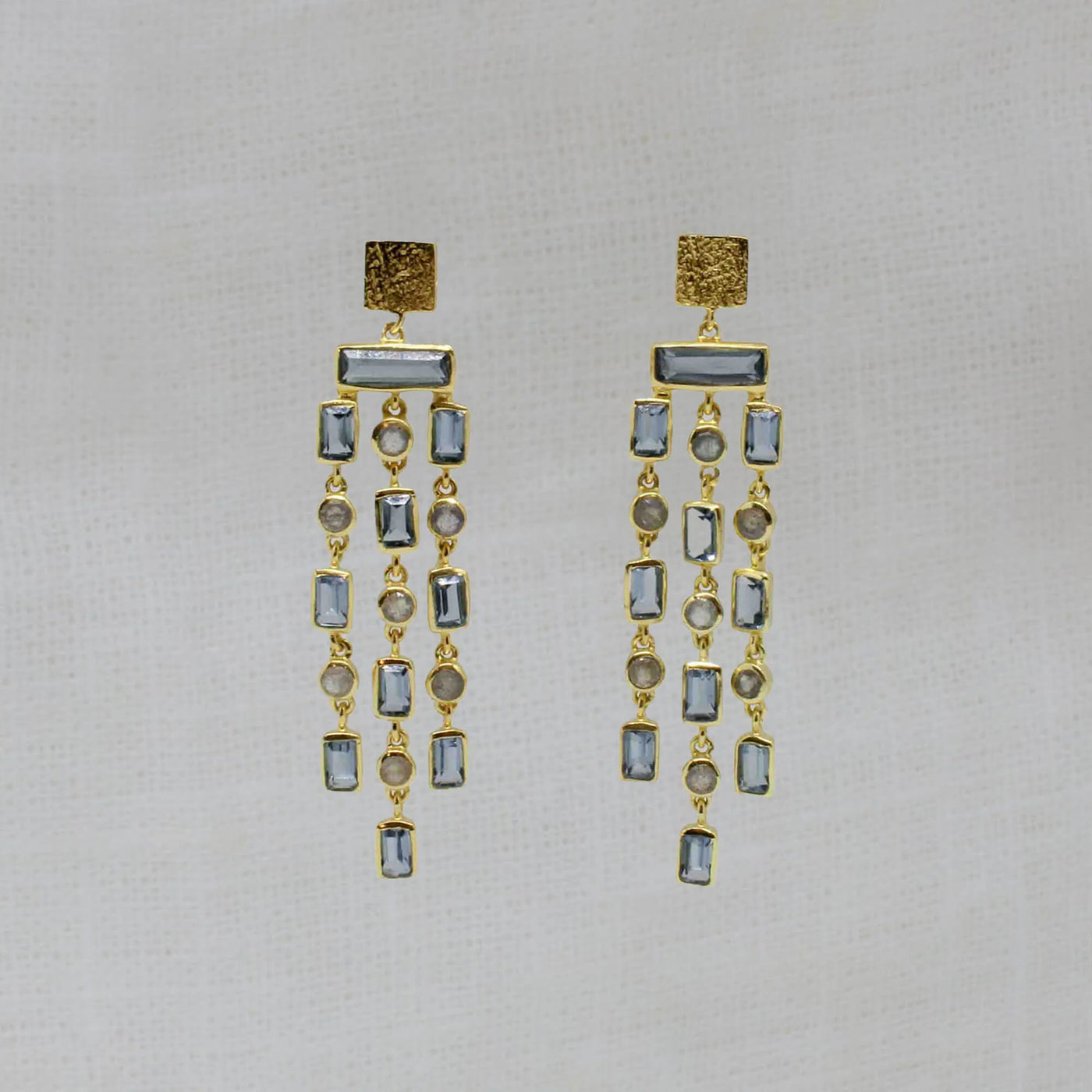 18ct Gold Vermeil Blue Gemstone Chandelier Earrings