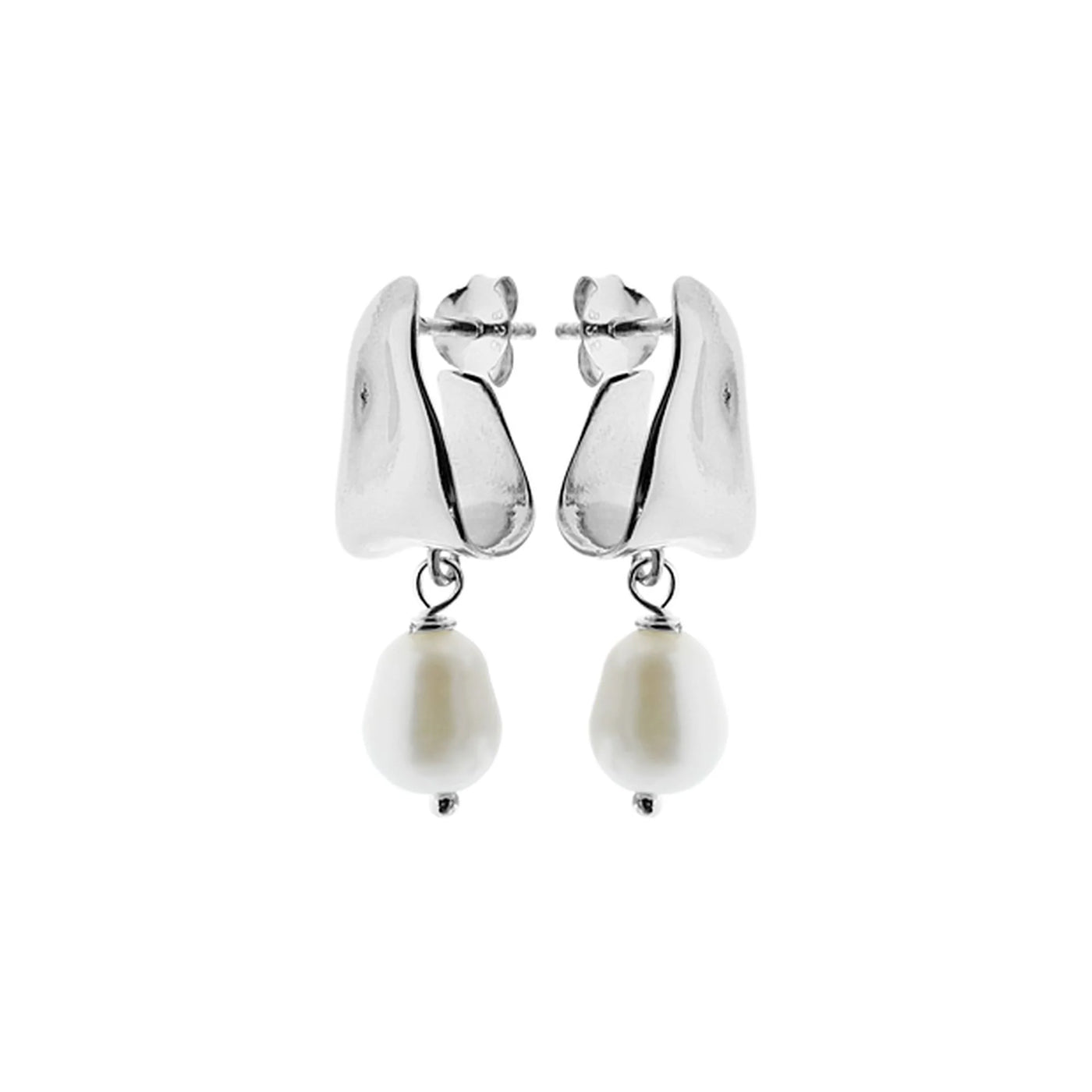 Sterling Silver Fluid Pearl Drop Stud Earrings