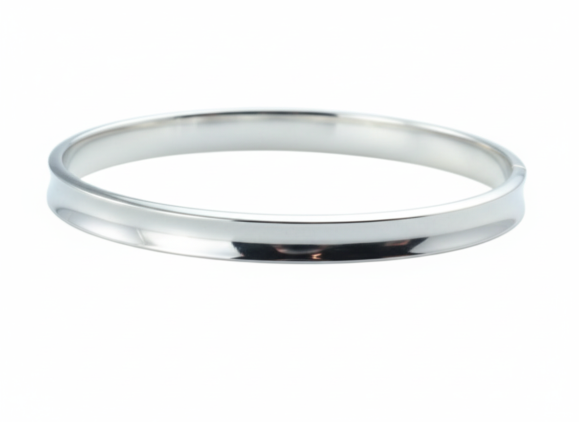 Silver bangle on a white background