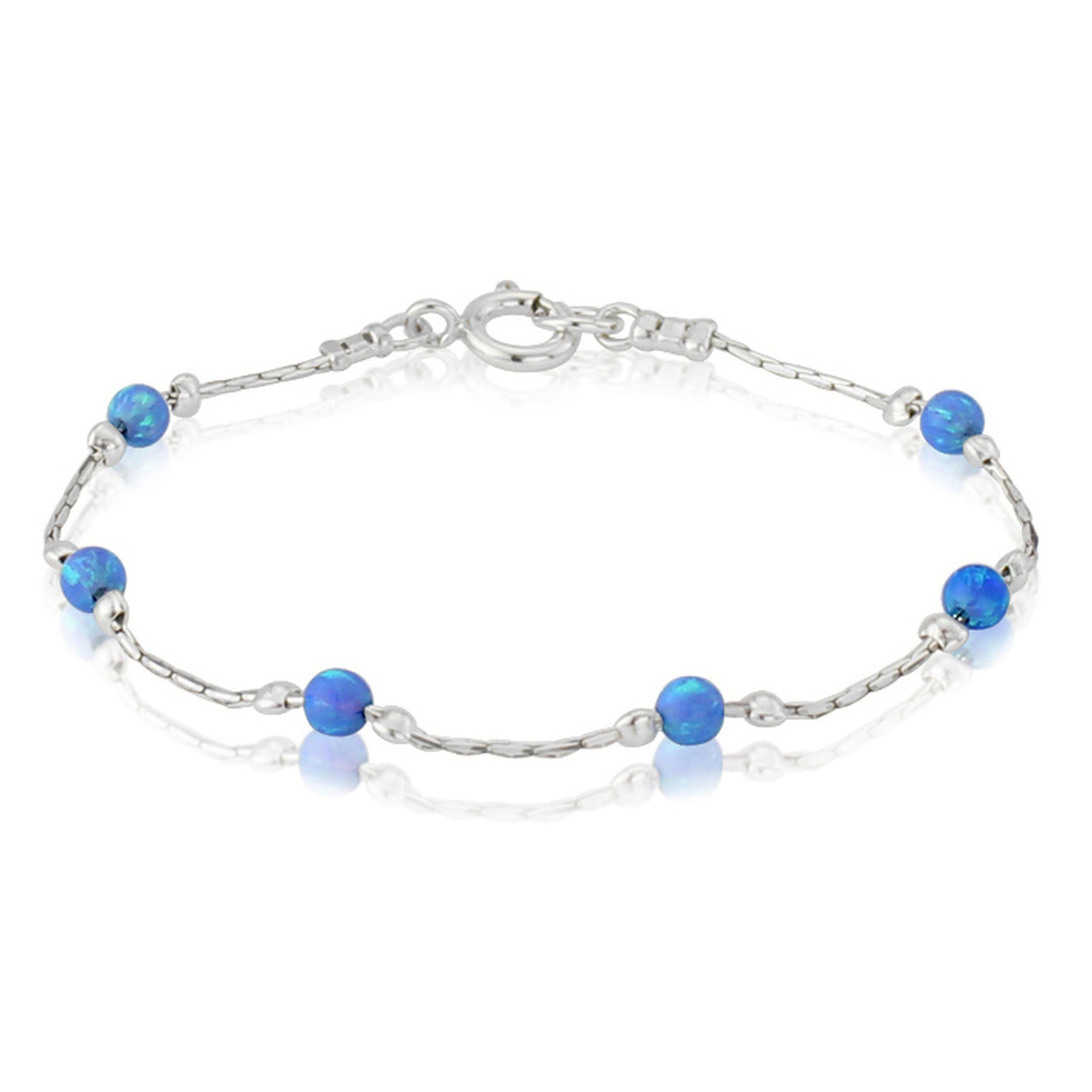 Lavan Silver and Blue Opal Bead Bracelet
