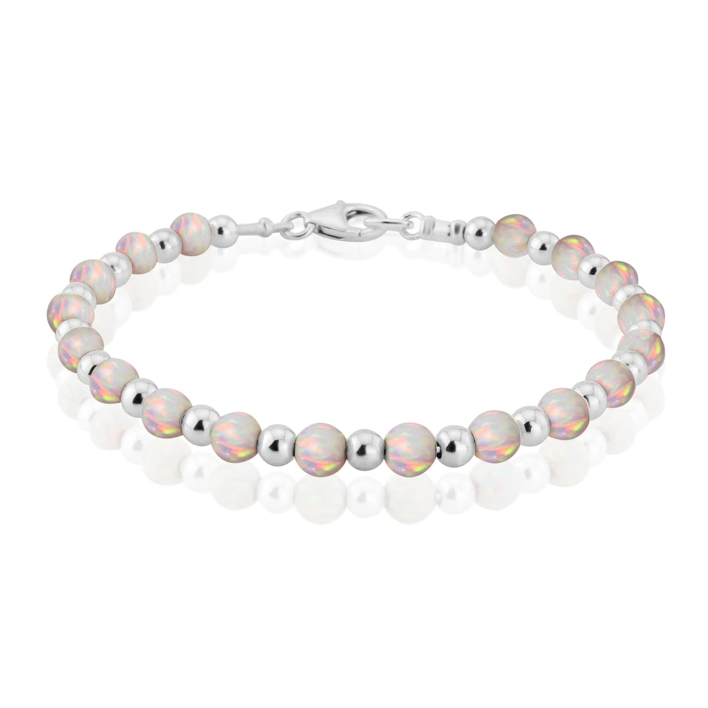 Lavan Silver and White Opal Bead Bracelet
