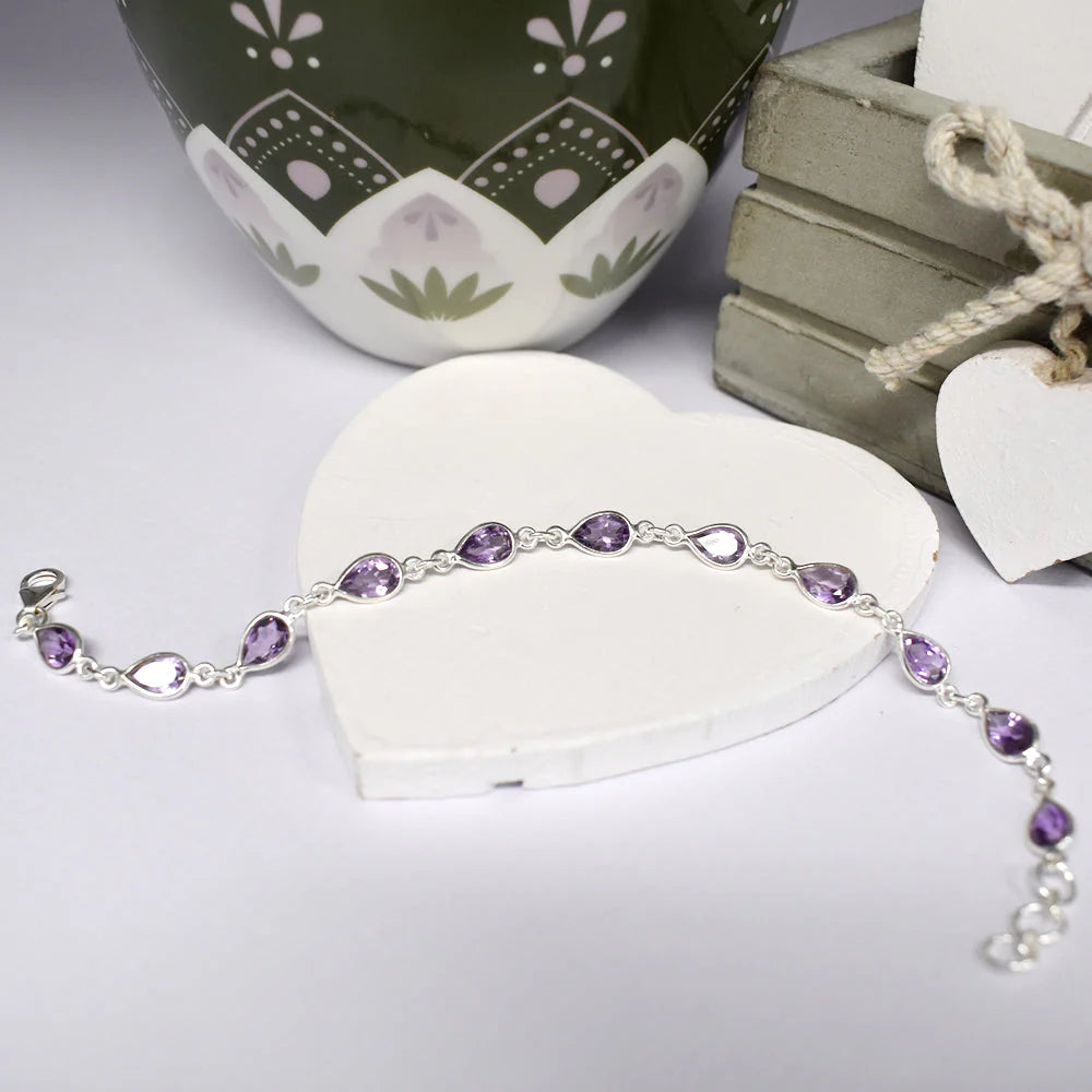 Sterling Silver Faceted Amethyst Teardop Bracelet