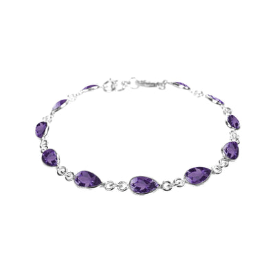 Sterling Silver Faceted Amethyst Teardop Bracelet