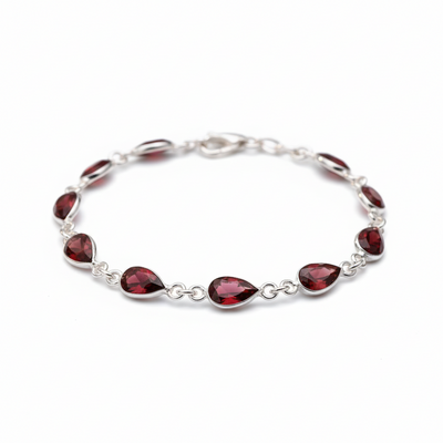 Sterling Silver Garnet Facet Teardrop Bracelet