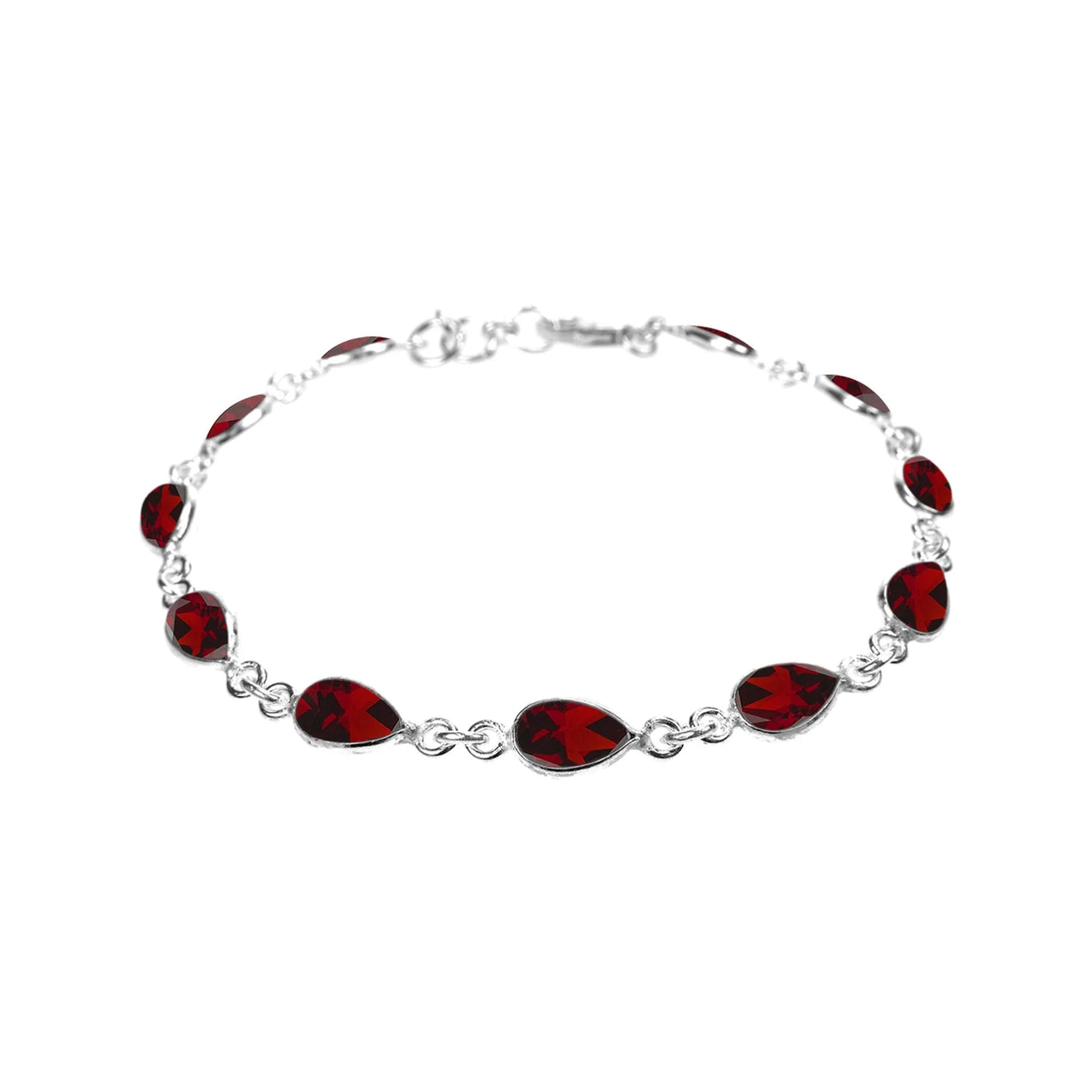 Sterling Silver Garnet Facet Teardrop Bracelet