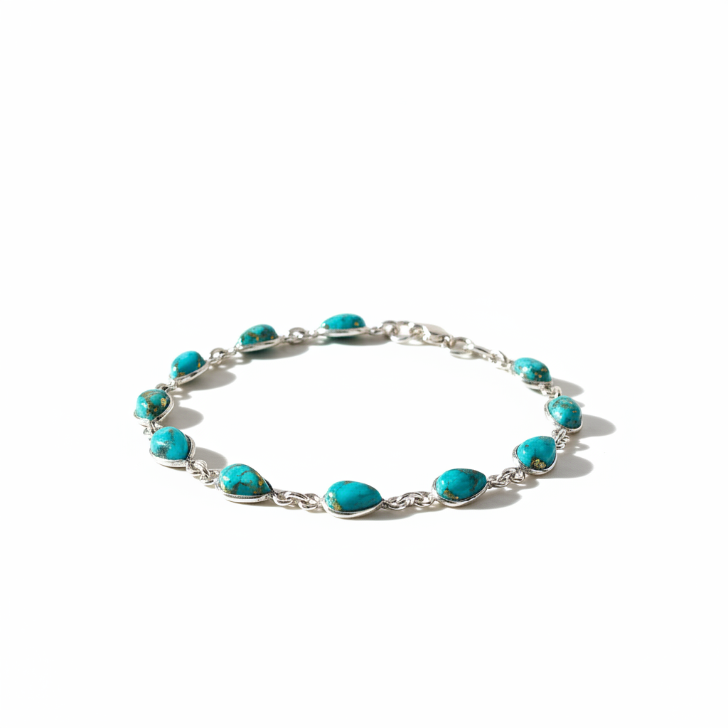 Sterling Silver Blue Mohave Turquoise Teardrop Bracelet
