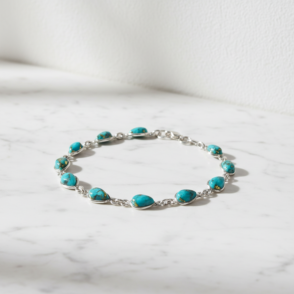Sterling Silver Blue Mohave Turquoise Teardrop Bracelet