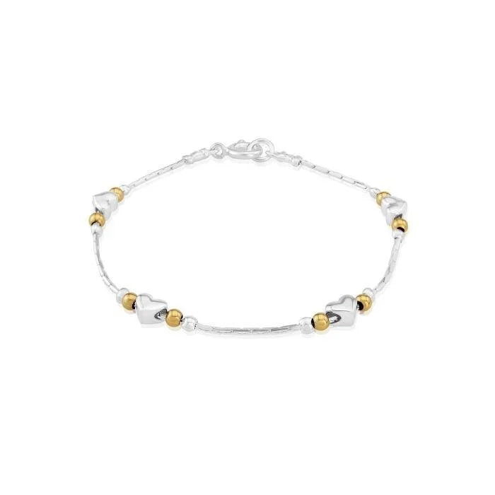 Lavan Gold and Silver Heart Bead Bracelet