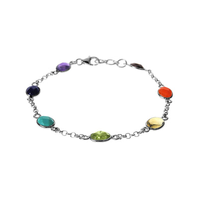 Sterling Silver Bezel Set Multi Gemstone Bracelet