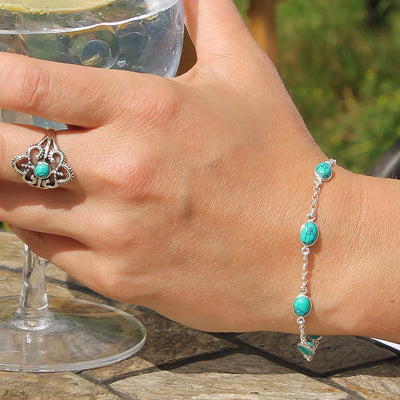 Turquoise Ovals Bracelet - Sterling Silver