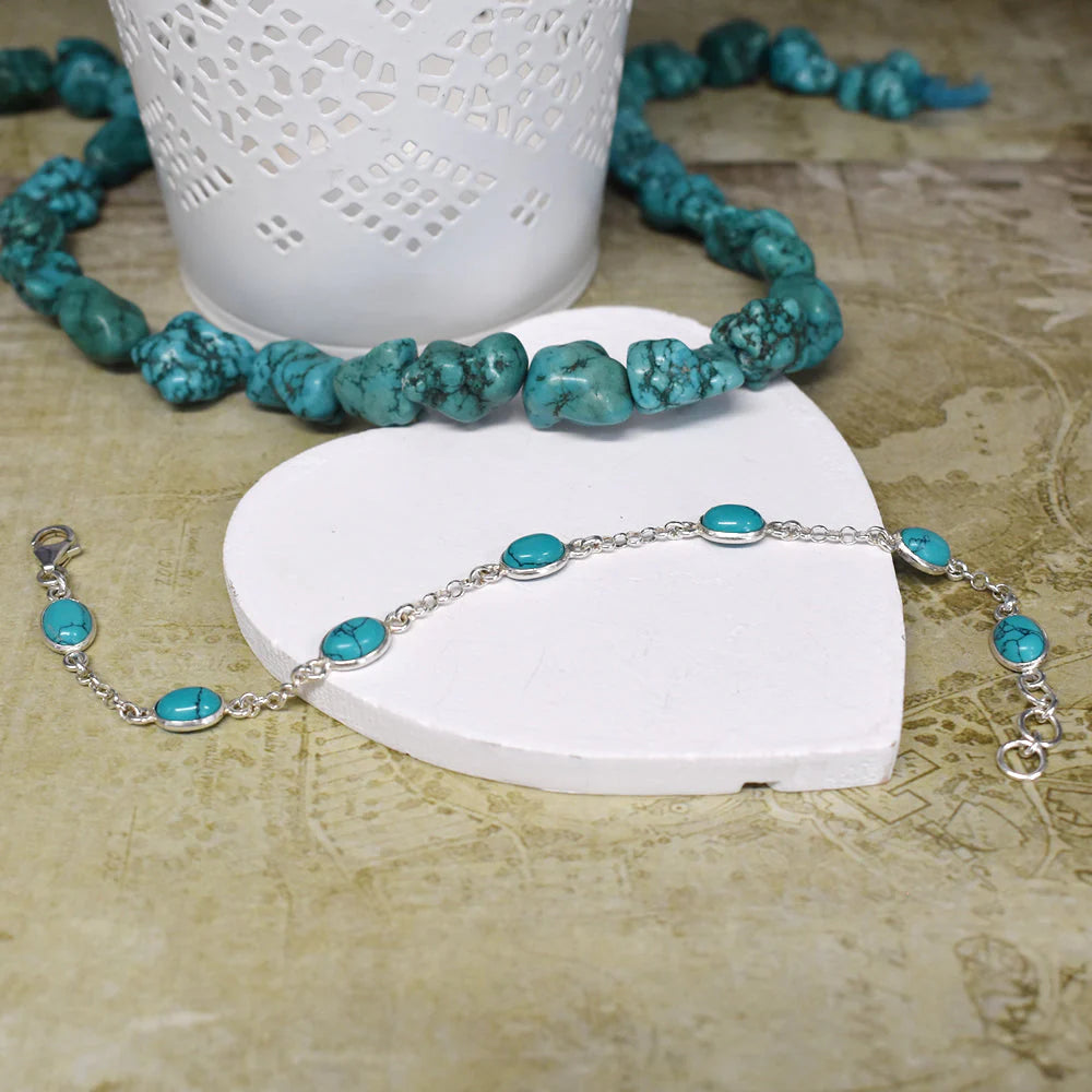 Turquoise Ovals Bracelet - Sterling Silver