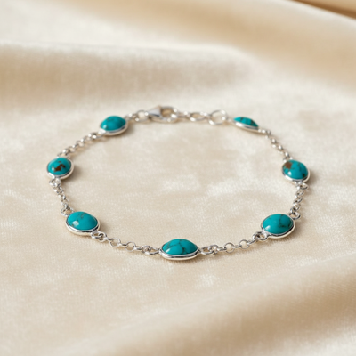Turquoise Ovals Bracelet - Sterling Silver
