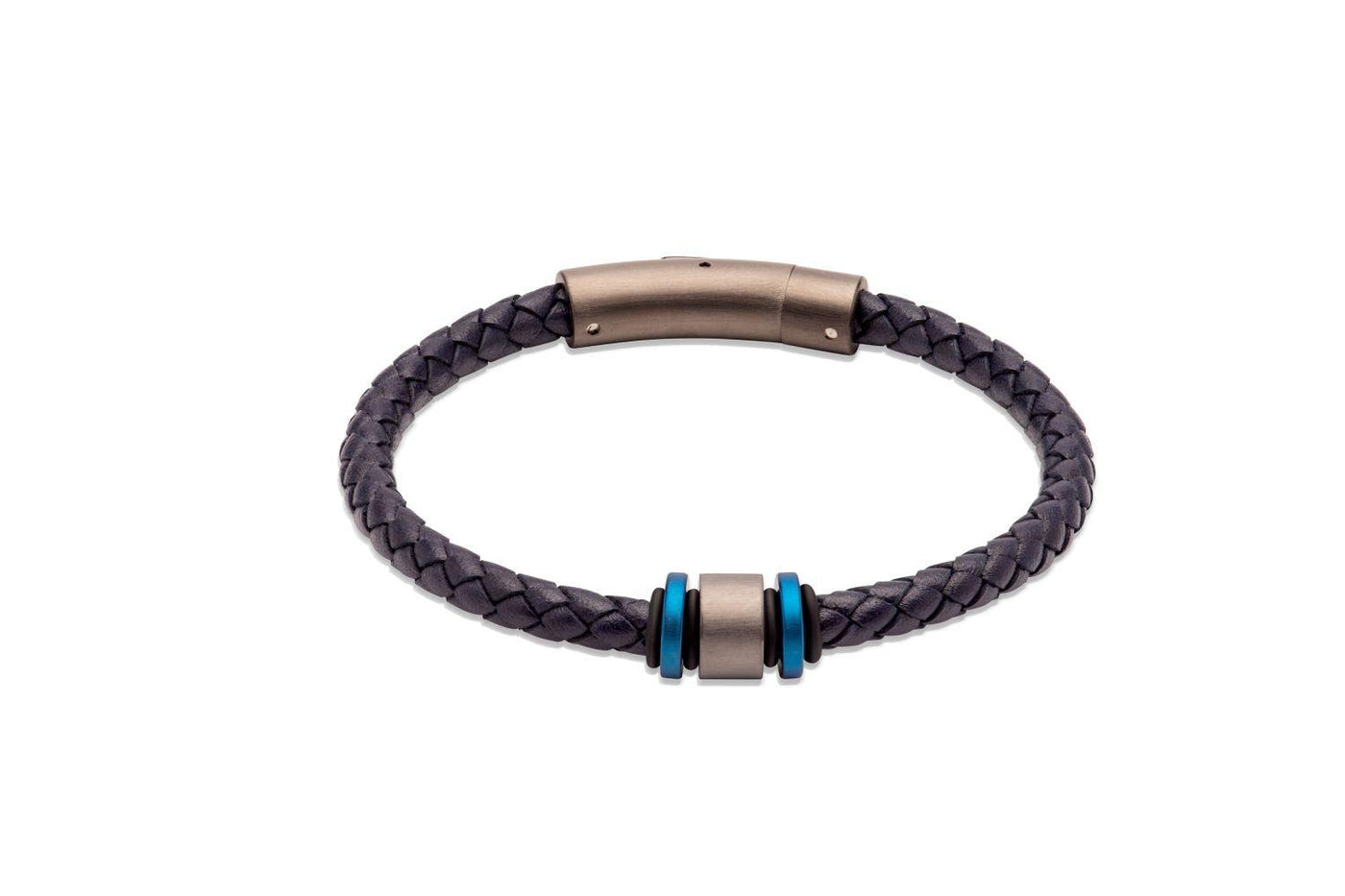 Unique & Co Navy Leather Bracelet with a Gunmetal Charm - Rococo Jewellery