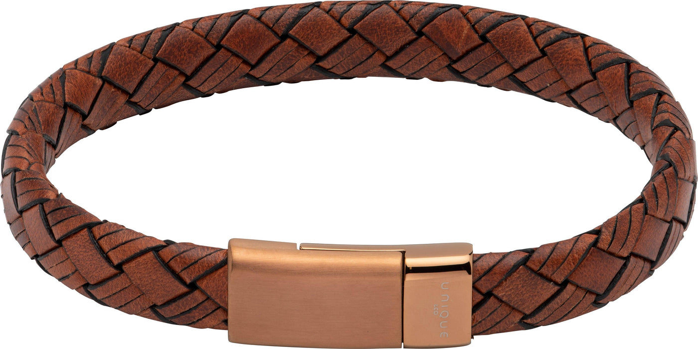 Unique & Co Rose Gold and Brown Wide Leather Bracelet - Rococo Jewellery