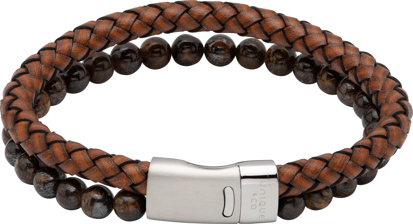 Unique & Co Two-Row Dark Brown & Tiger's Eye Leather Bracelet - Rococo Jewellery