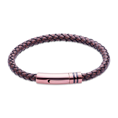 Unique & Co Dark Brown Leather Bracelet with Brown IP Clasp - Rococo Jewellery