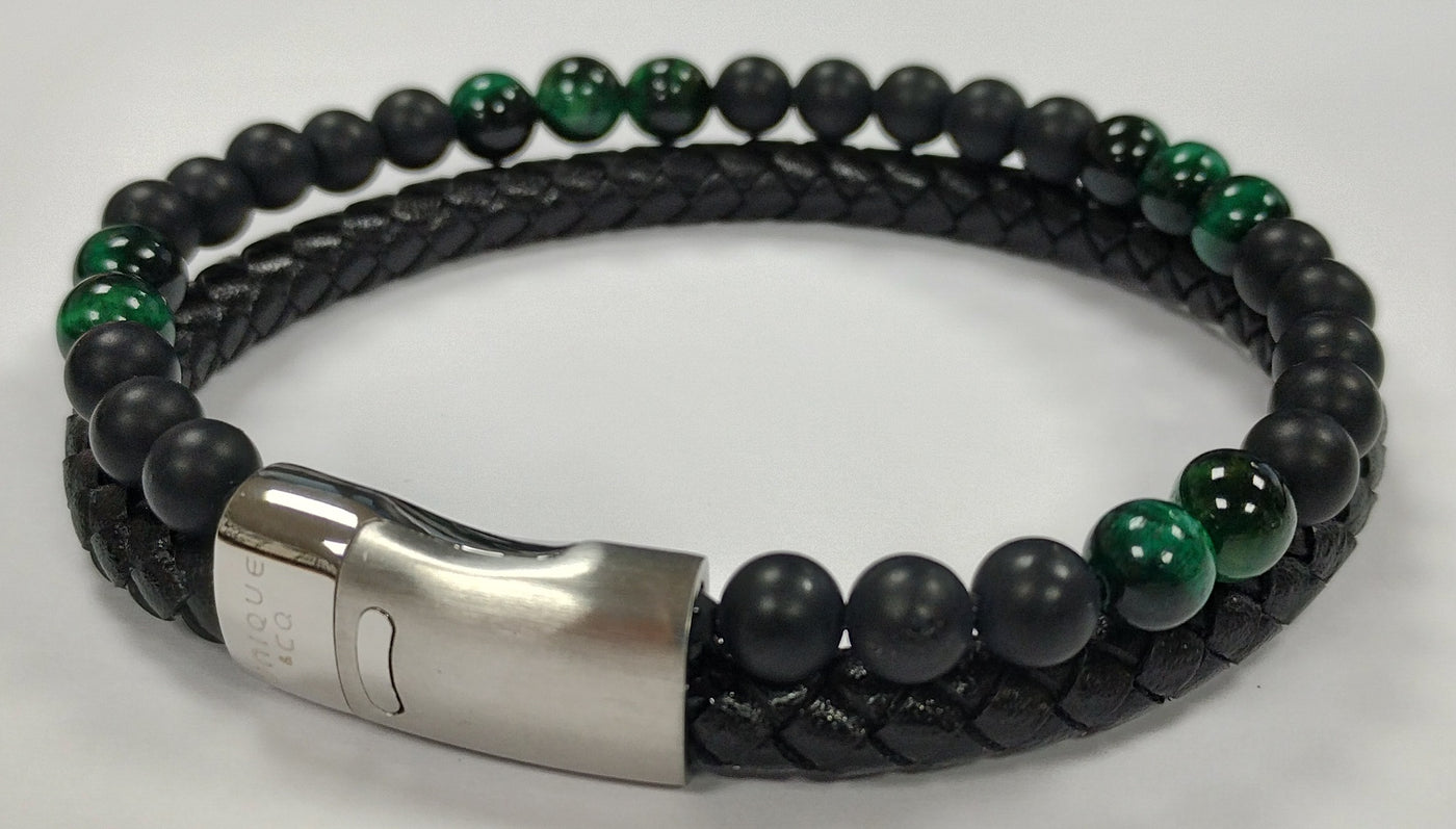 Unique & Co Black Malachite and Onyx Leather Bracelet