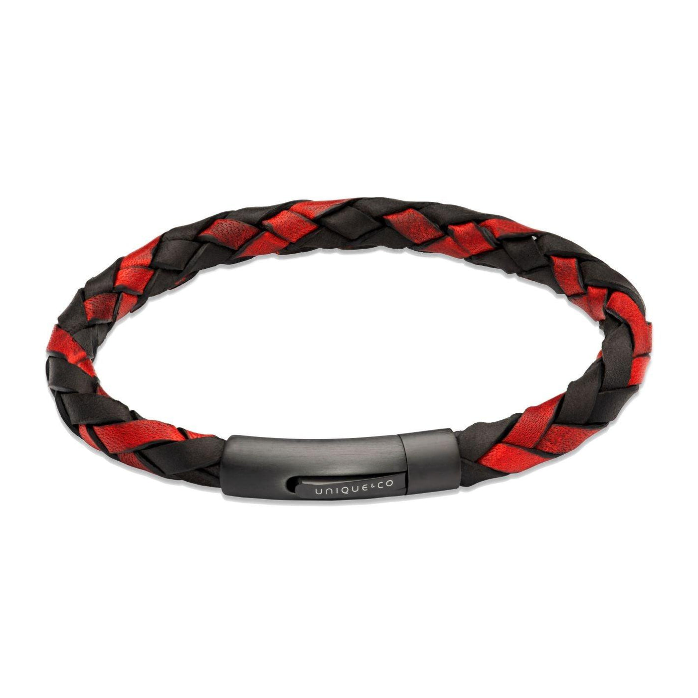 Unique & Co Entwined Black and Red Leather Bracelet - Rococo Jewellery