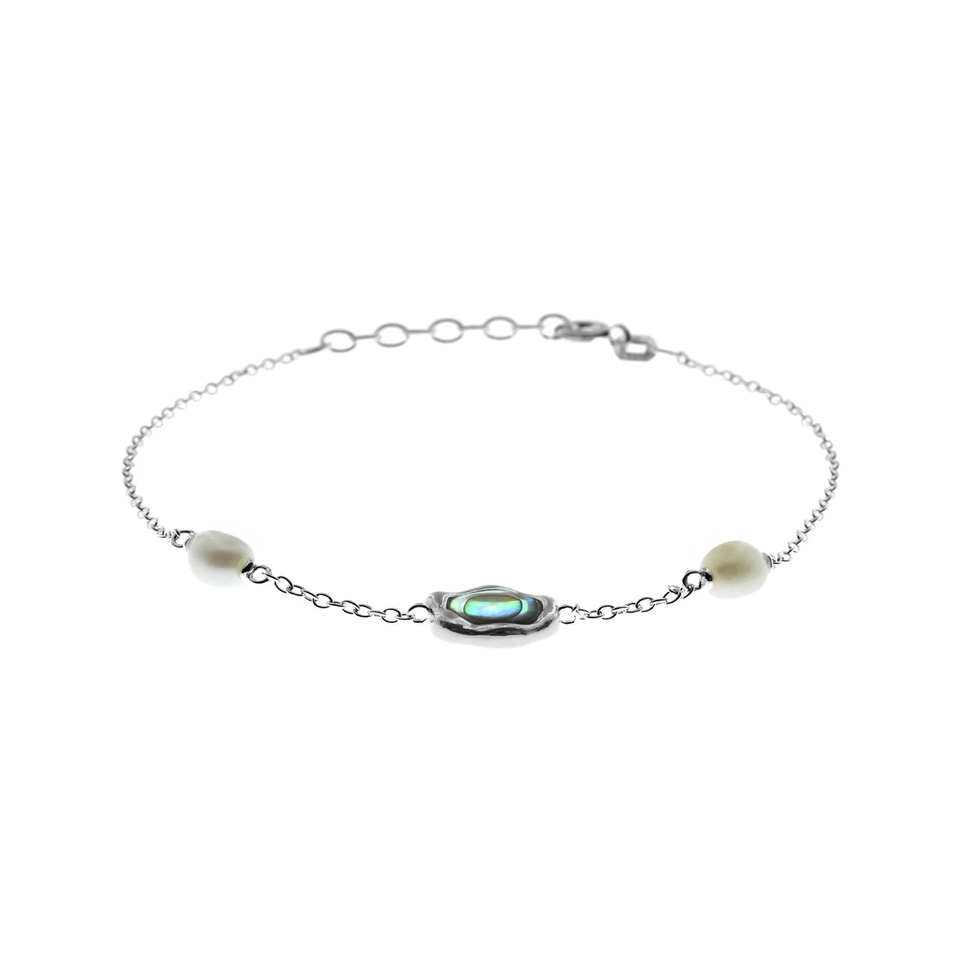 Sterling Silver Pearl and Paua Shell Chain Bracelet