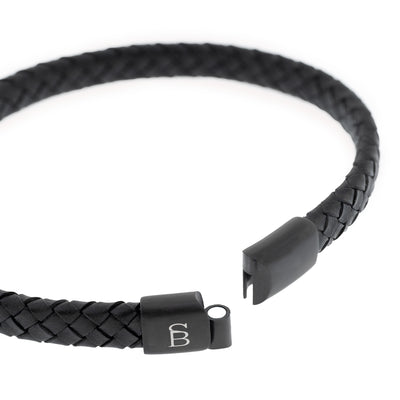 Black Leather Woven Braid Bracelet