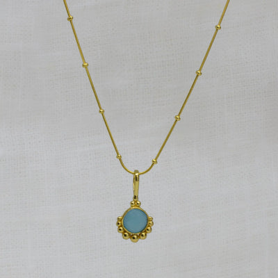 18ct Gold Vermeil Dot Blue Chalcedony Pendant Necklace