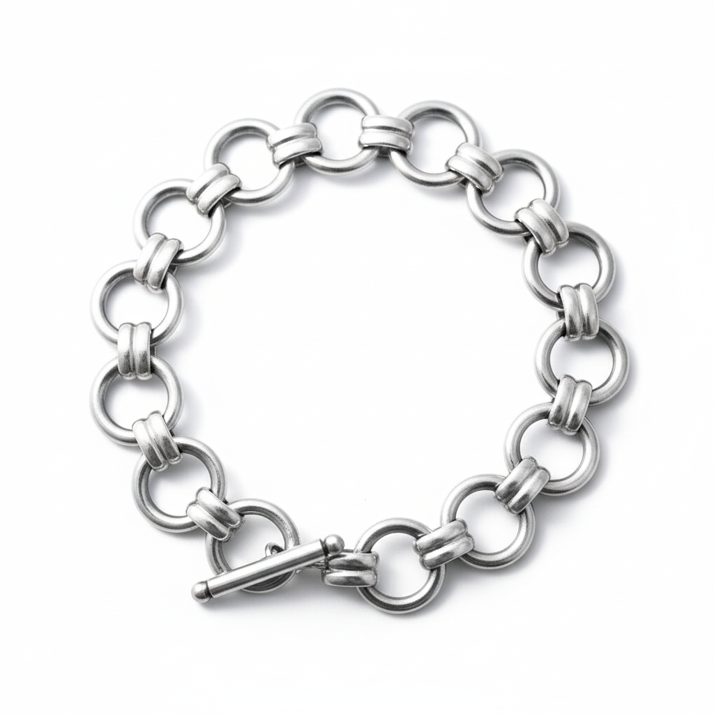 Sterling Silver Linked Circles T Bar Bracelet