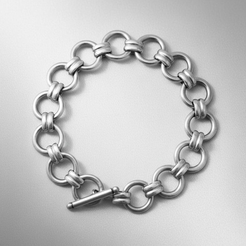 Sterling Silver Linked Circles T Bar Bracelet