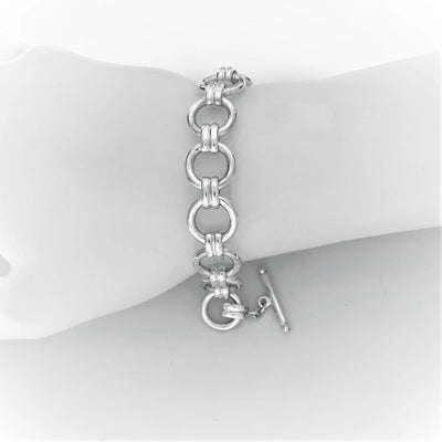 Sterling Silver Linked Circles T Bar Bracelet