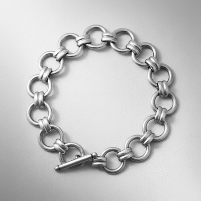 Sterling Silver Linked Circles T Bar Bracelet