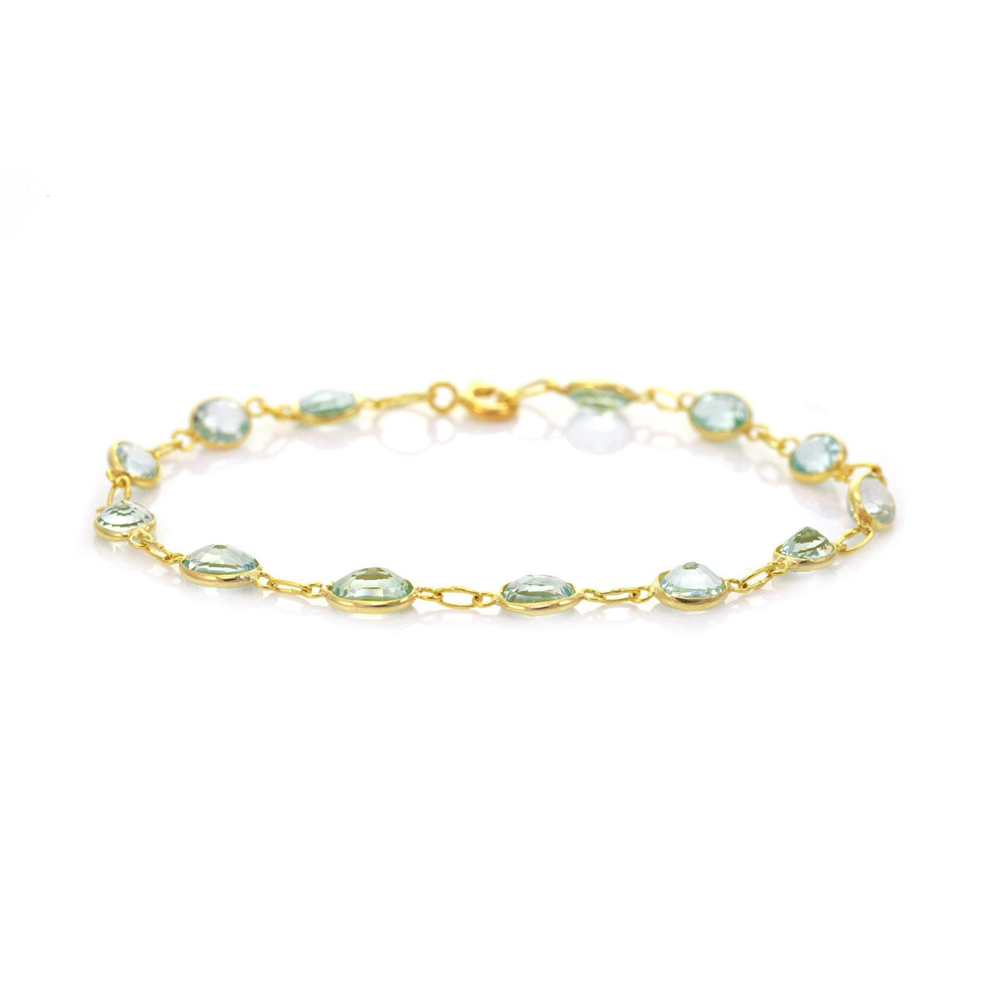 9ct Gold Bezel Set Aquamarine Ovals Bracelet - Rococo Jewellery