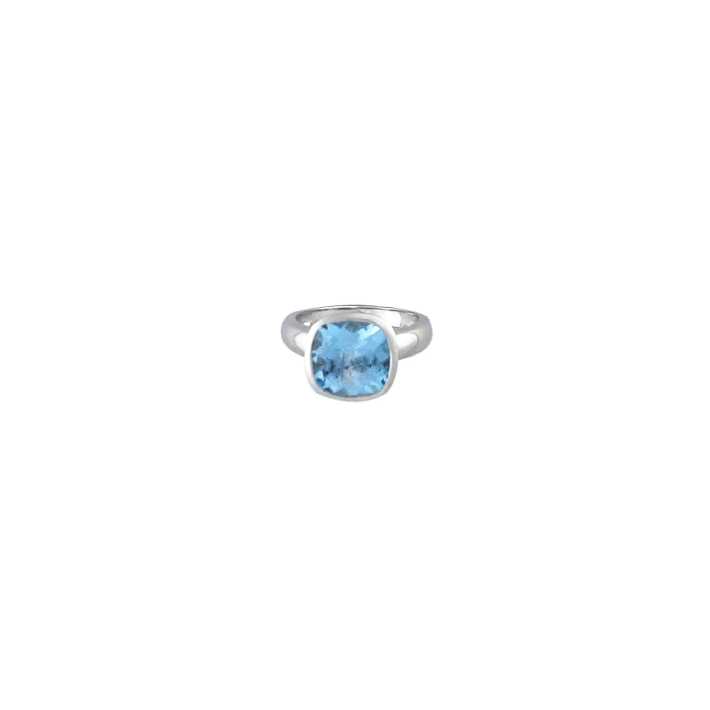 Silver Faceted Blue Topaz Cushion Ring