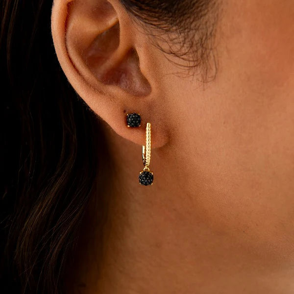 Gold Vermeil Silver Black Pave Cubic Zirconia Stud Earrings