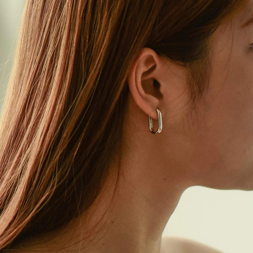Sterling Silver Maxi Long Link Hoop Earrings