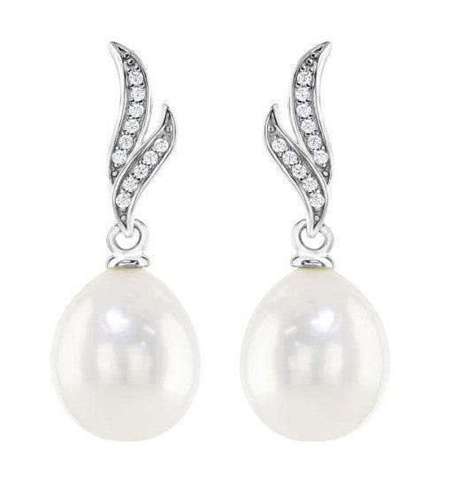 Sterling Silver Double Leaf Baroque Pearl Drop Earrings - Rococo Jewellery