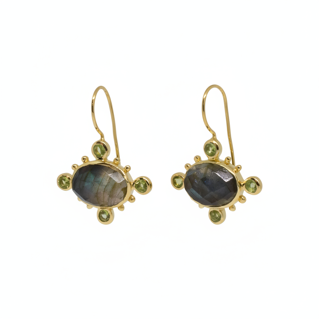 18ct Gold Vermeil Labradorite Peridot Drop Earrings